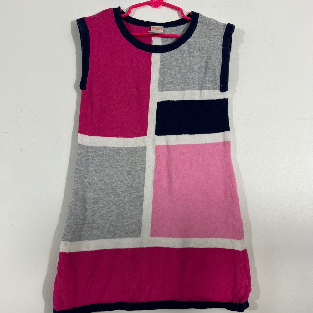 Gymboree Girls Colorblock Sleeveless Sweater Dress Size 5 Pink Gray Navy Cotton